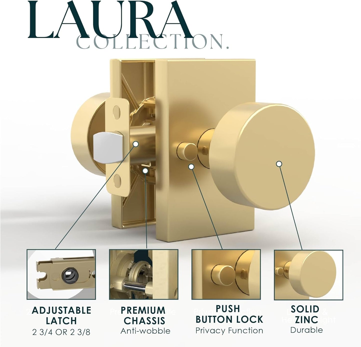 🔥 LAST SALE 50% OFF 🔥Mega Handles Laura Gold Privacy Door Knob