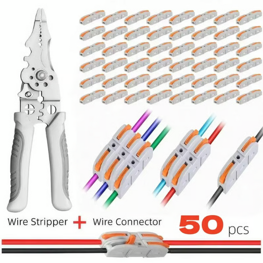 Universal Quick Lever Electrical Wire Connectors (24-12 AWG) Assortment (50/100Pcs) + Wire Stripper