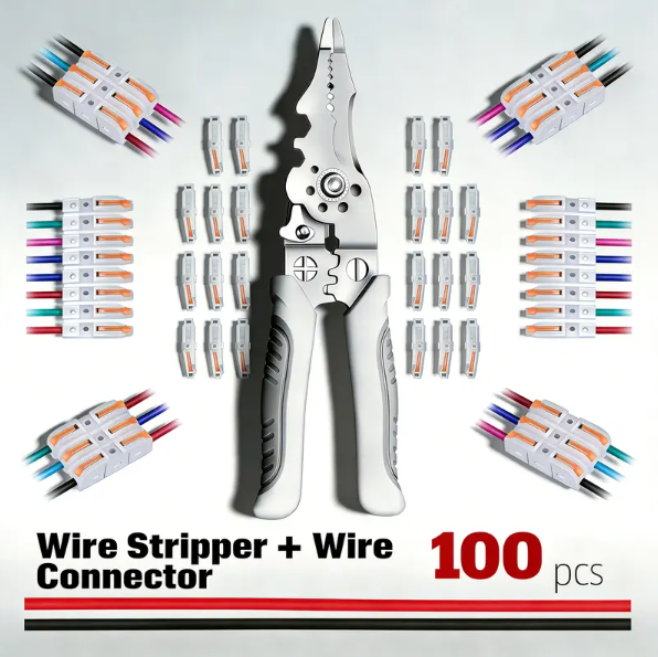 Universal Quick Lever Electrical Wire Connectors (24-12 AWG) Assortment (50/100Pcs) + Wire Stripper