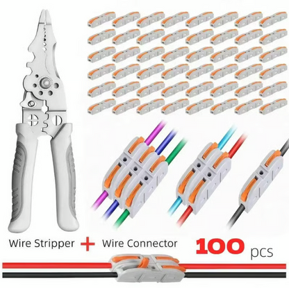Universal Quick Lever Electrical Wire Connectors (24-12 AWG) Assortment (50/100Pcs) + Wire Stripper